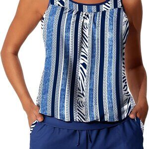 Brand New Women's Tankini Swimsuit Blue Vertical M